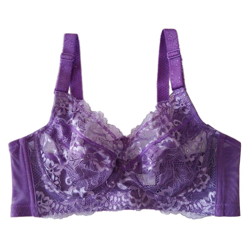 文胸夏季款大码内衣全罩杯大号加大加肥胸罩胖mm大胸显小文胸女 紫色