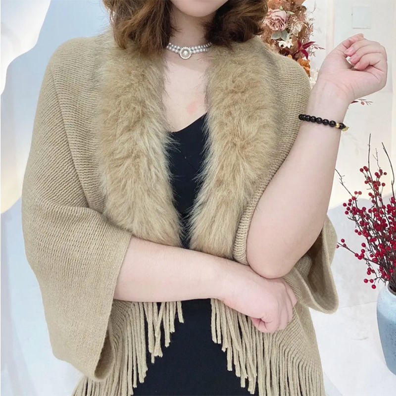 七彩大流苏披肩斗篷新款时尚披肩女外套围巾秋冬韩版外搭斗篷式大披风