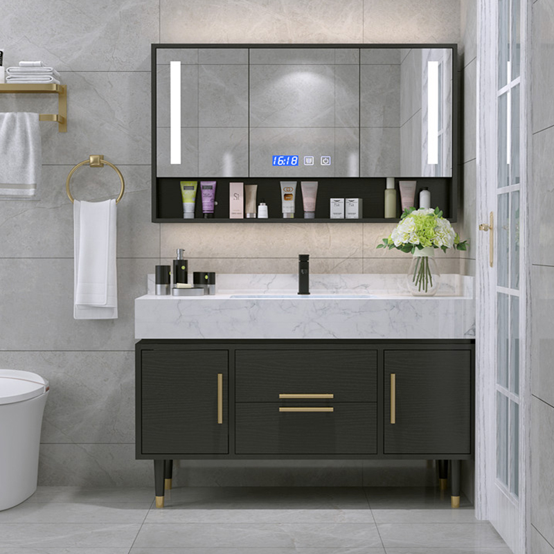 惠达双台盆浴室柜落地现代简约岩板双盆浴室柜组合落地智能轻奢洗脸盆