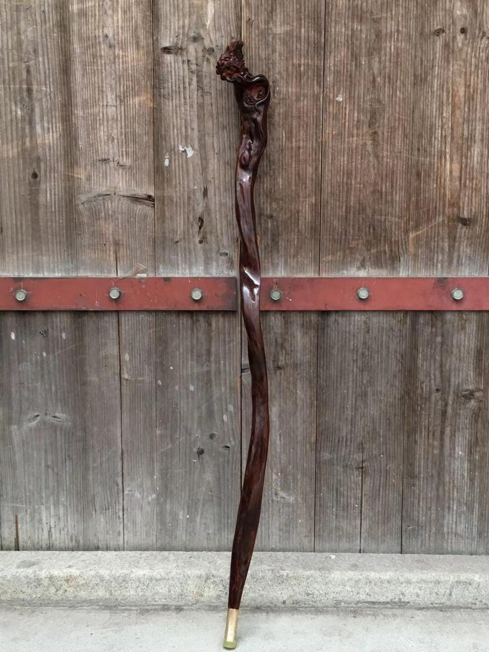 海南黄花梨手杖正宗海黄海南老料紫油梨龙头拐杖手杖权杖收藏送礼摆件