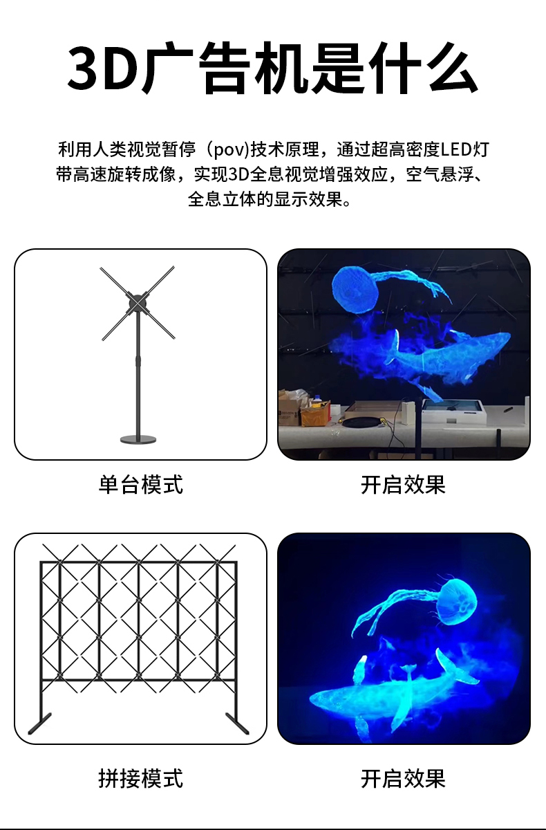 全息3d裸眼广告机空中成像led立体悬浮旋转高清显示风扇屏投影仪 蓝色