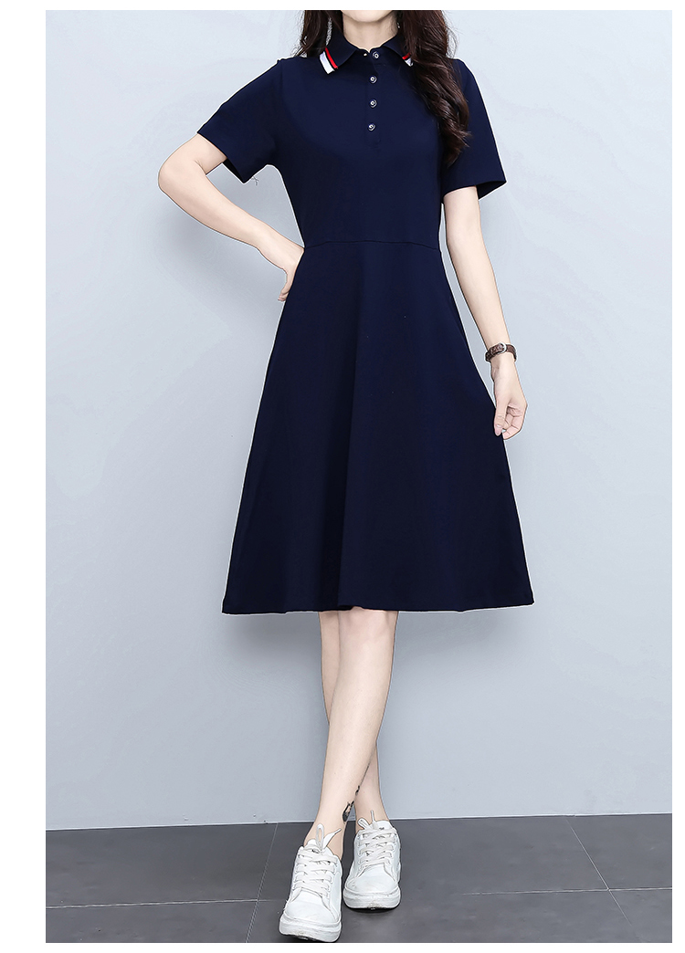 中年女士妈妈带领子的连衣裙2022新款夏带口袋休闲收腰显瘦中长款a字