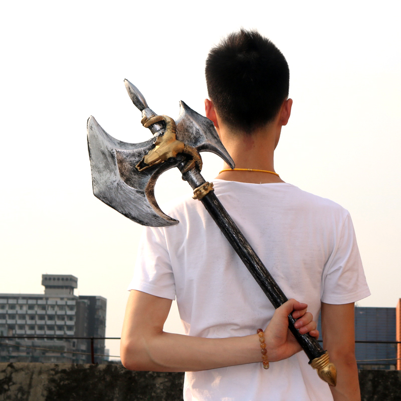 部落大斧头联盟狮子宝剑pu儿童玩具刀男模型大号金色羊头大战斧79cm