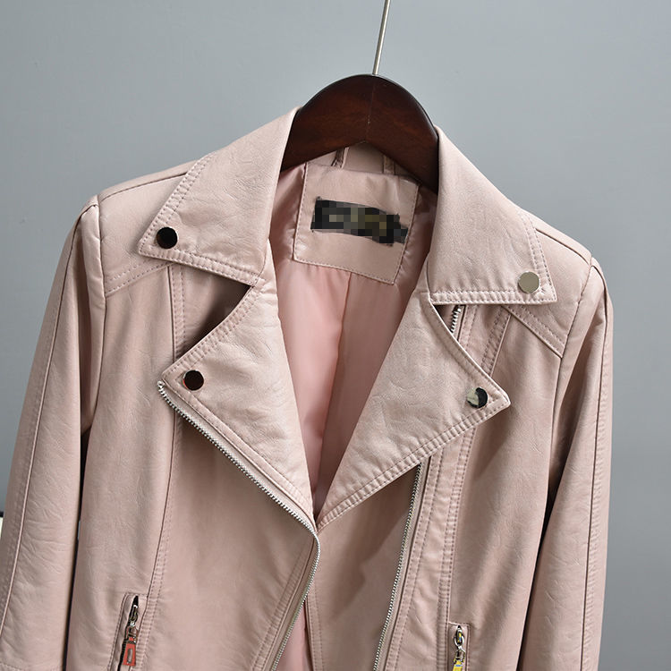 绵羊皮皮衣女柳丁机车外套女冬短款新款机车外套粉色m