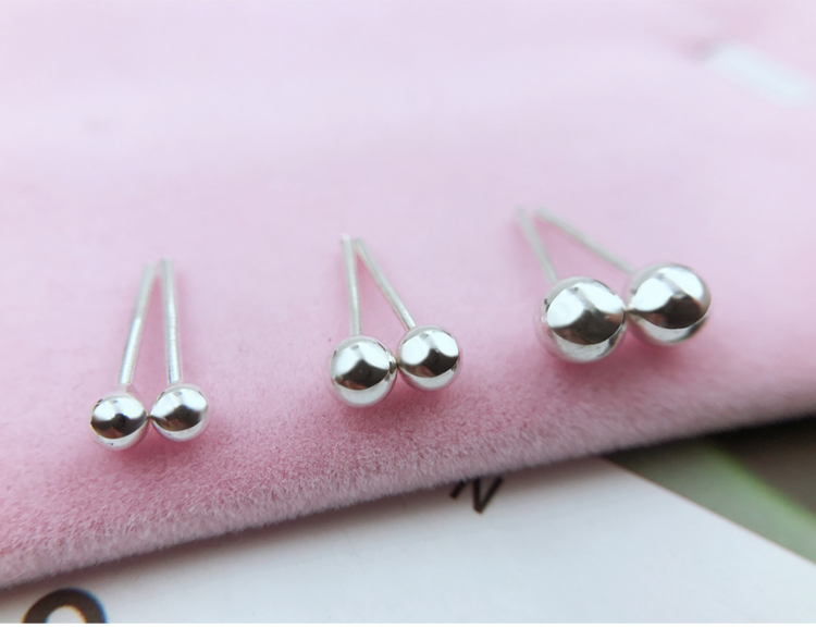 美思迪meisidi999足银女学生豆豆圆珠银耳钉弯钩简约耳饰气质耳环4mm