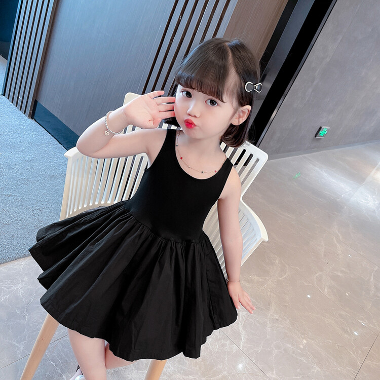 女童露背连衣裙夏韩版时尚黑色背心公主裙子5三岁4宝宝洋气吊带裙