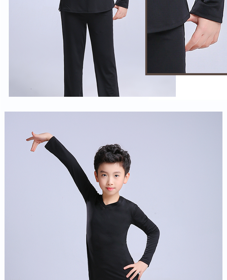 秋冬男童拉丁舞蹈服男孩民族舞形体服儿童舞蹈服少儿加绒练功服装黑色