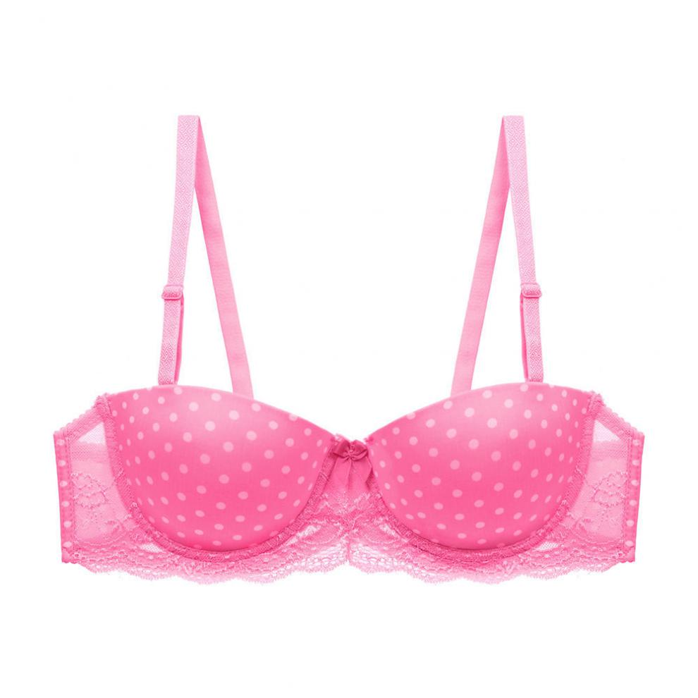 性感光面内衣女波点少女聚拢文胸半杯女士胸罩商场同款2排扣粉色75b