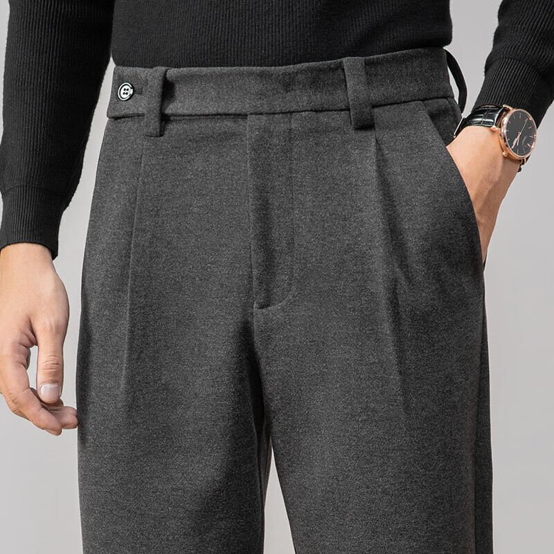 柚斯男装春春冬季毛呢萝卜裤男士厚款休闲裤宽松显瘦抗皱卡其色长裤垂