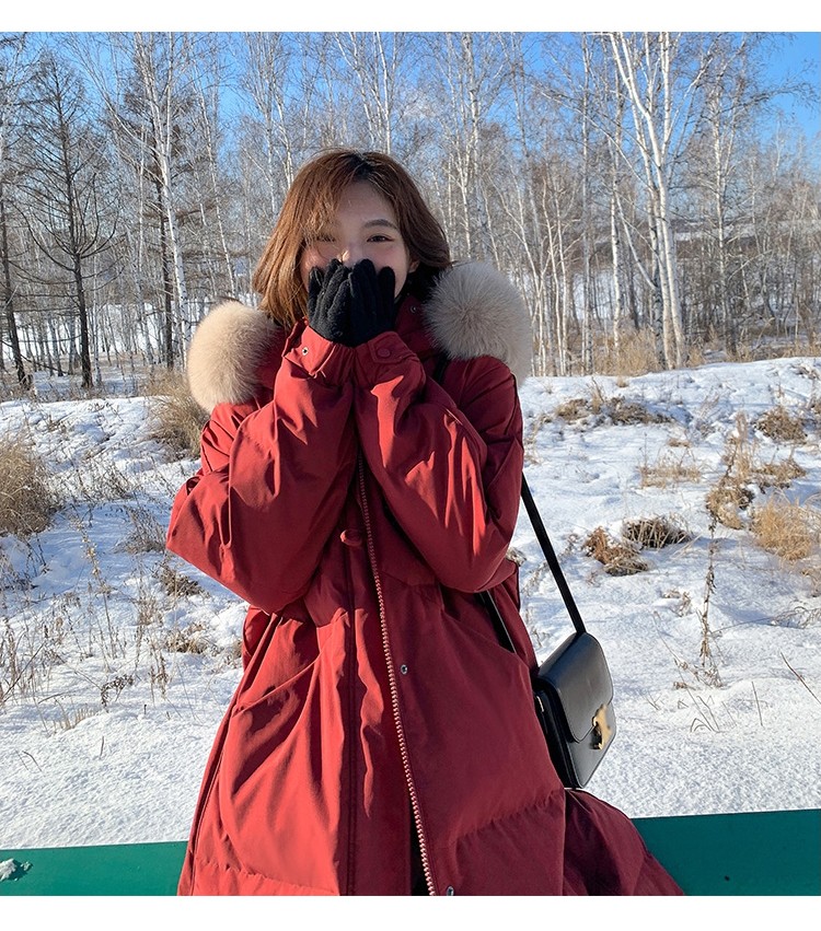 105787-拉夏贝尔羽绒服女中长款女装2021年冬季新款冬装连帽面包服女休闲宽松保暖羽绒服女 奶茶色 M【推荐120-150斤】-详情图