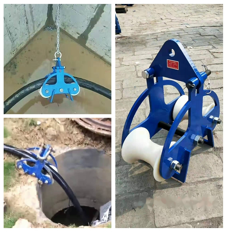 电缆放线滑轮转角滑轮地缆直跑尼龙钢轮三联井口管口桥架重型滑轮两轮