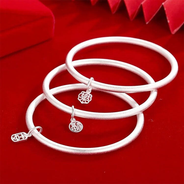 古法银镯子9999足银手镯素圈手镯保平安不掉色年轻人一男一女 两世欢