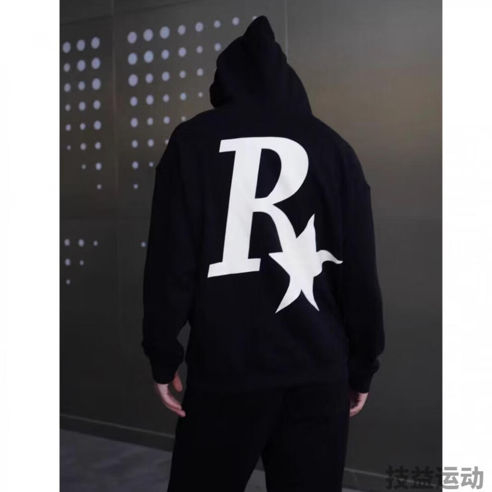 技益纯棉毛圈rass复古星印花套头连帽卫衣宽松休闲情侣同款美式上衣