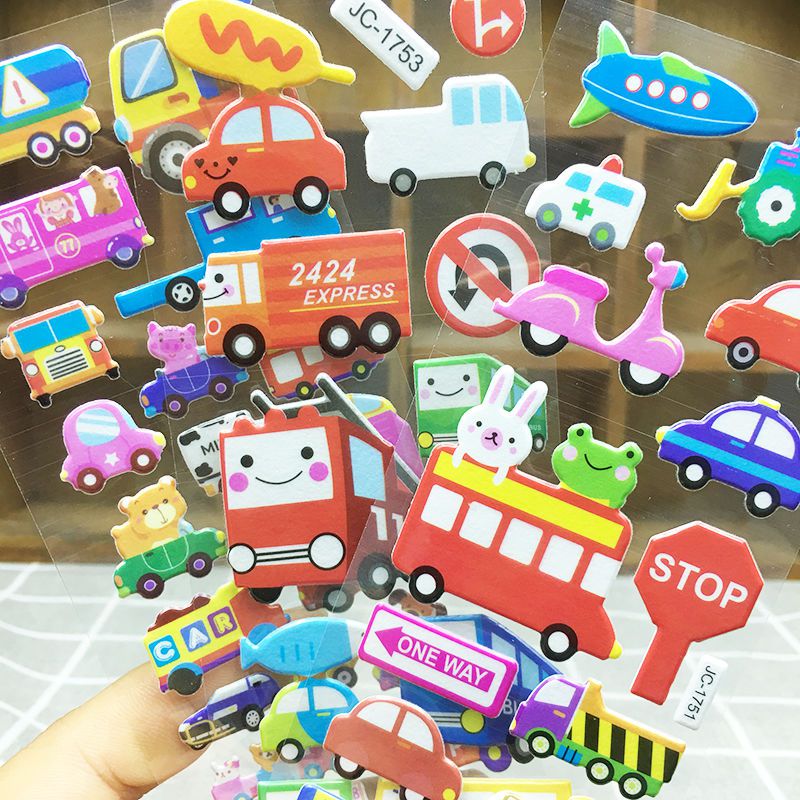 工程车贴纸儿童贴画小汽车交通工具警车消防车泡泡贴画恐龙贴纸画汽车