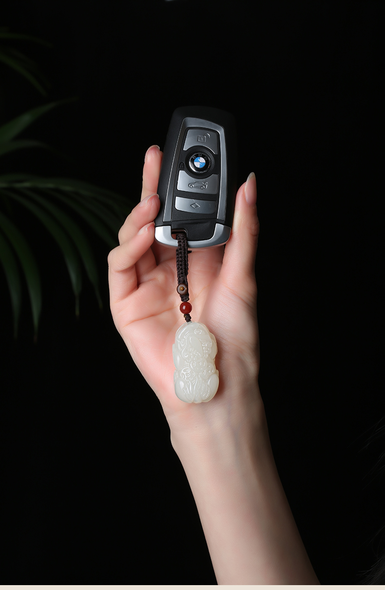 妙聚福新疆和田玉貔貅吊坠男款转运皮丘车钥匙扣挂件女玉石项链貔貅头