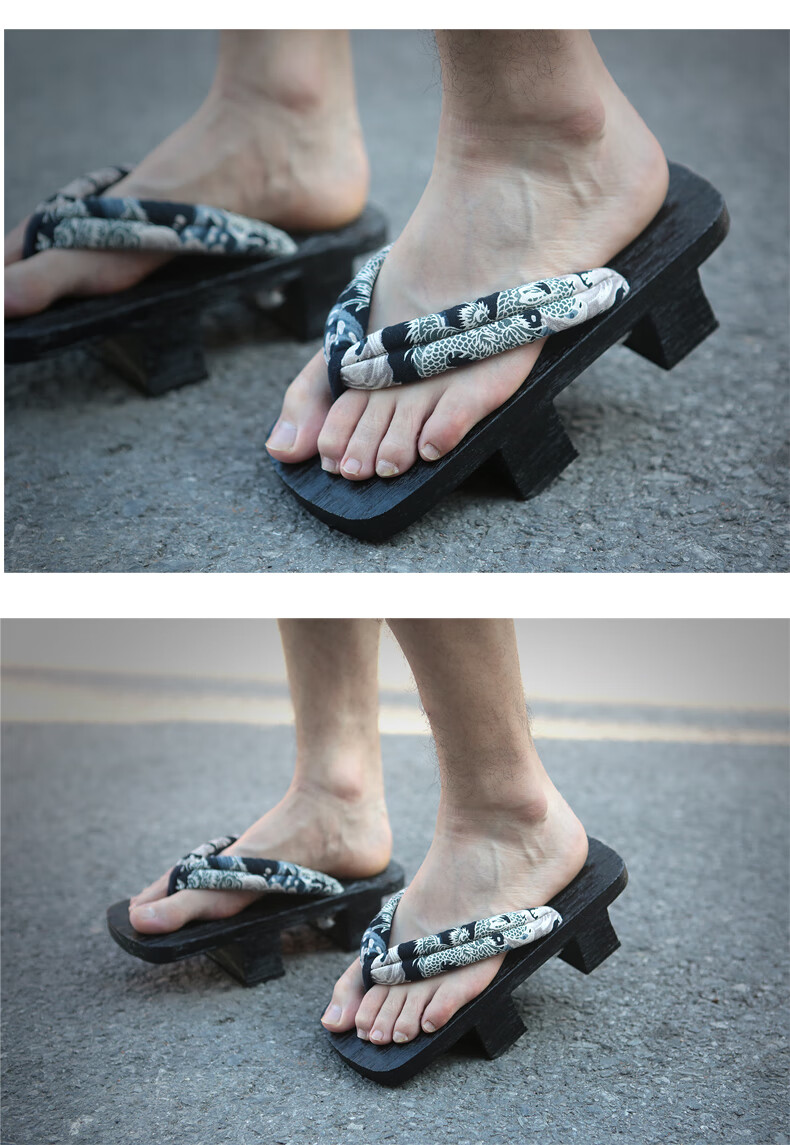 乔··丹(中国)专卖二齿木屐鞋男日本日式黑色cos木拖鞋厚底人字拖