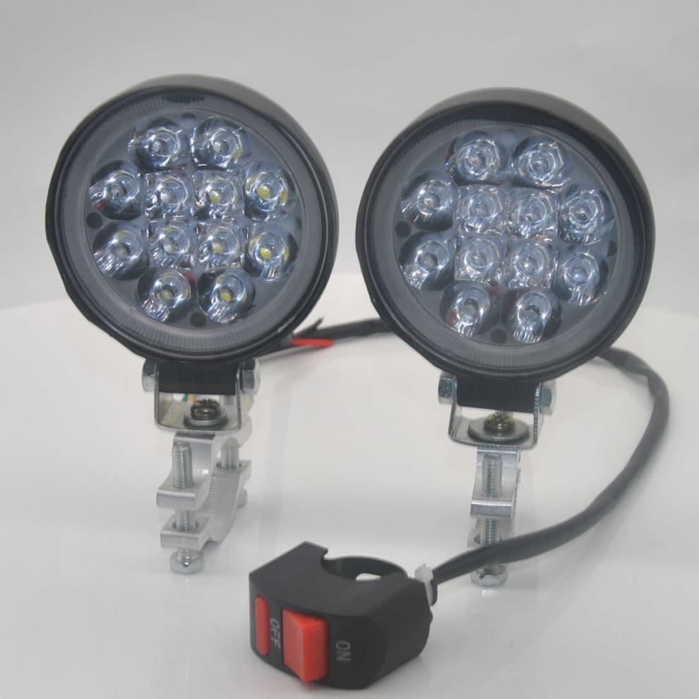 摩托车灯电动车超亮led灯12v24v36伏48v60v72v85v防水三轮车大灯2个超