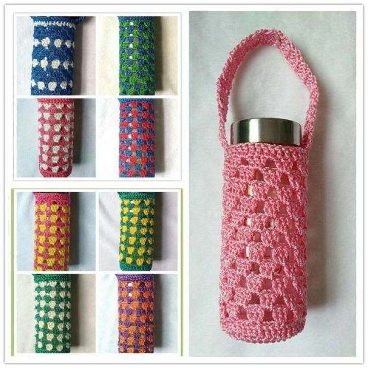 保温杯套斜挎可爱毛绒水杯套保护套通用大号毛线钩织纯手工编织彩虹鸟