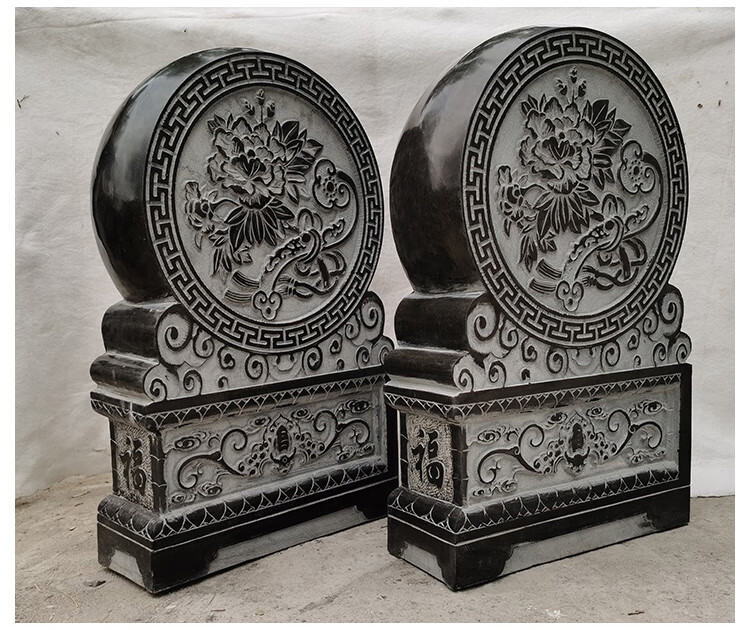 石雕门墩青石抱鼓石家用新中式仿古石鼓庭院酒店门口摆件精雕福鱼款