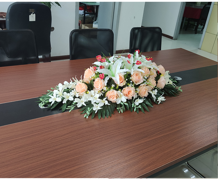 新款会议桌仿真花绢花办公室装饰花卉长形桌面摆花假花商务礼仪演讲台
