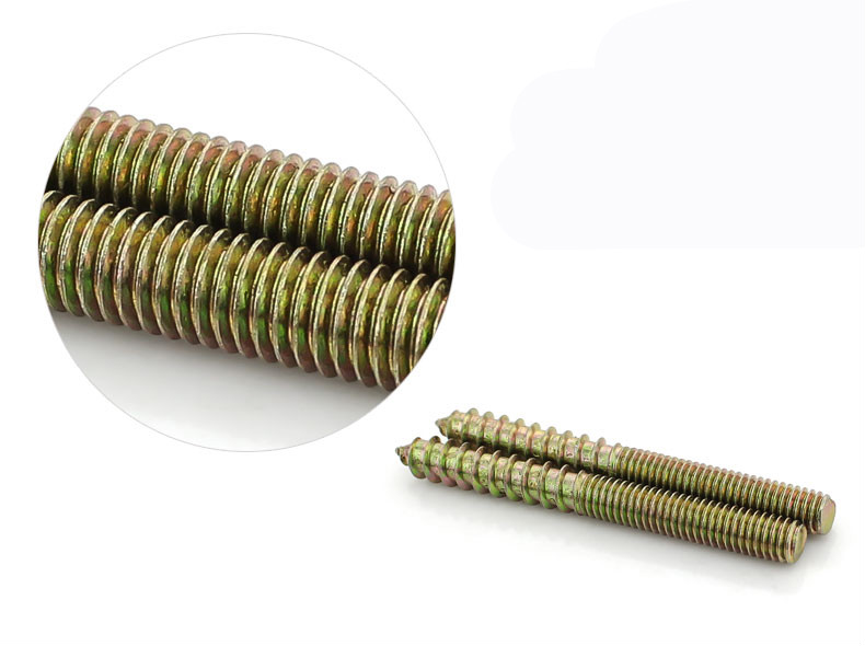 双头牙螺丝两头牙双牙自攻螺钉家具连接沙发楼梯配件 pws 黄色 10*70