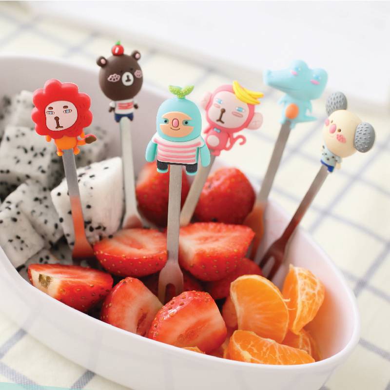 ins水果叉套装创意可爱卡通安全不锈钢签果插儿童宝宝水果小叉子 小黄