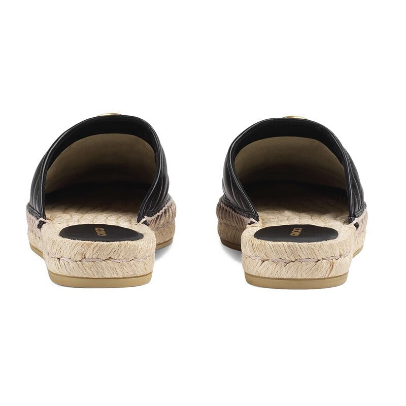 预售古驰gucci女鞋经典款女士牛皮gg草编底渔夫鞋预计三到五周发货