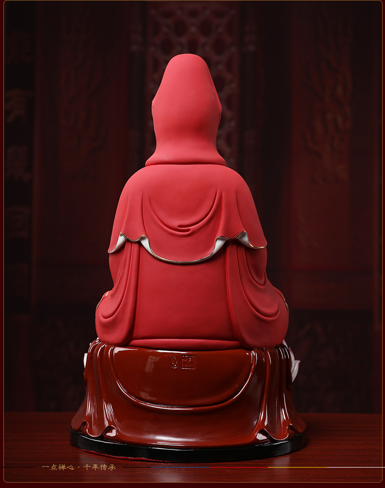陶瓷红衣观音菩萨佛像佛摆件供奉南海家用坐莲观世音菩萨像 h21-69b