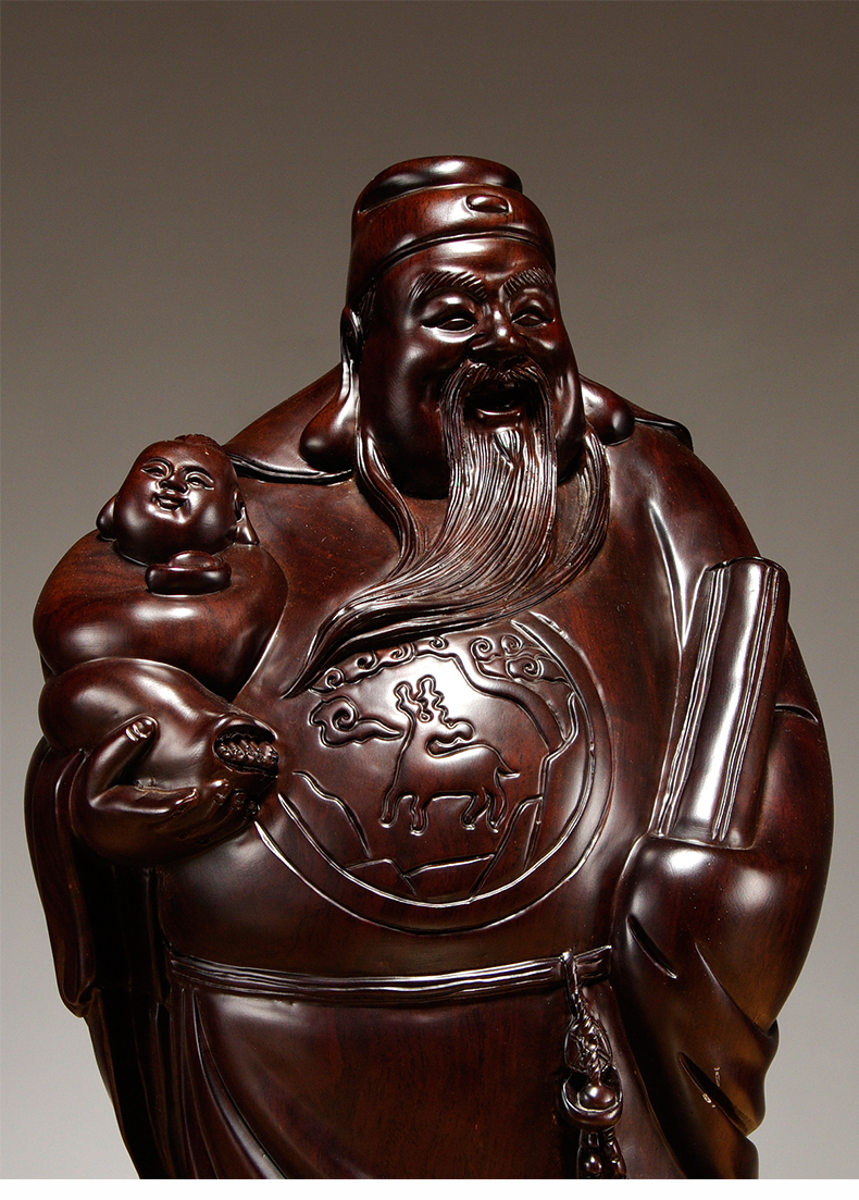 雪欧芙木雕福禄寿像收藏雕刻长辈贺寿礼品实木红木摆件新店公司开业