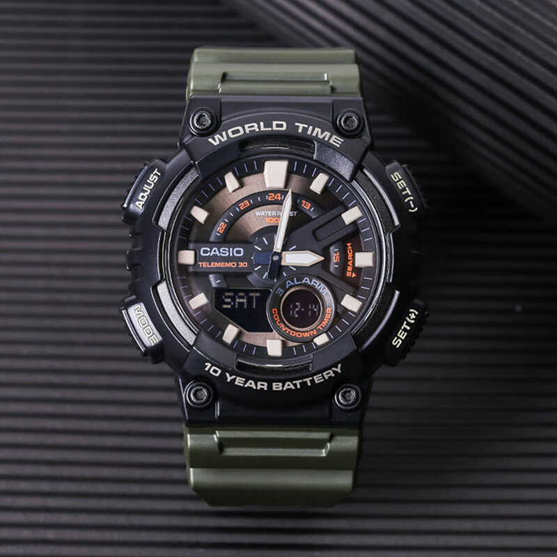 casio卡西欧 海外代购手表男潮流黑金黑武士运动电子学生男士表aeq