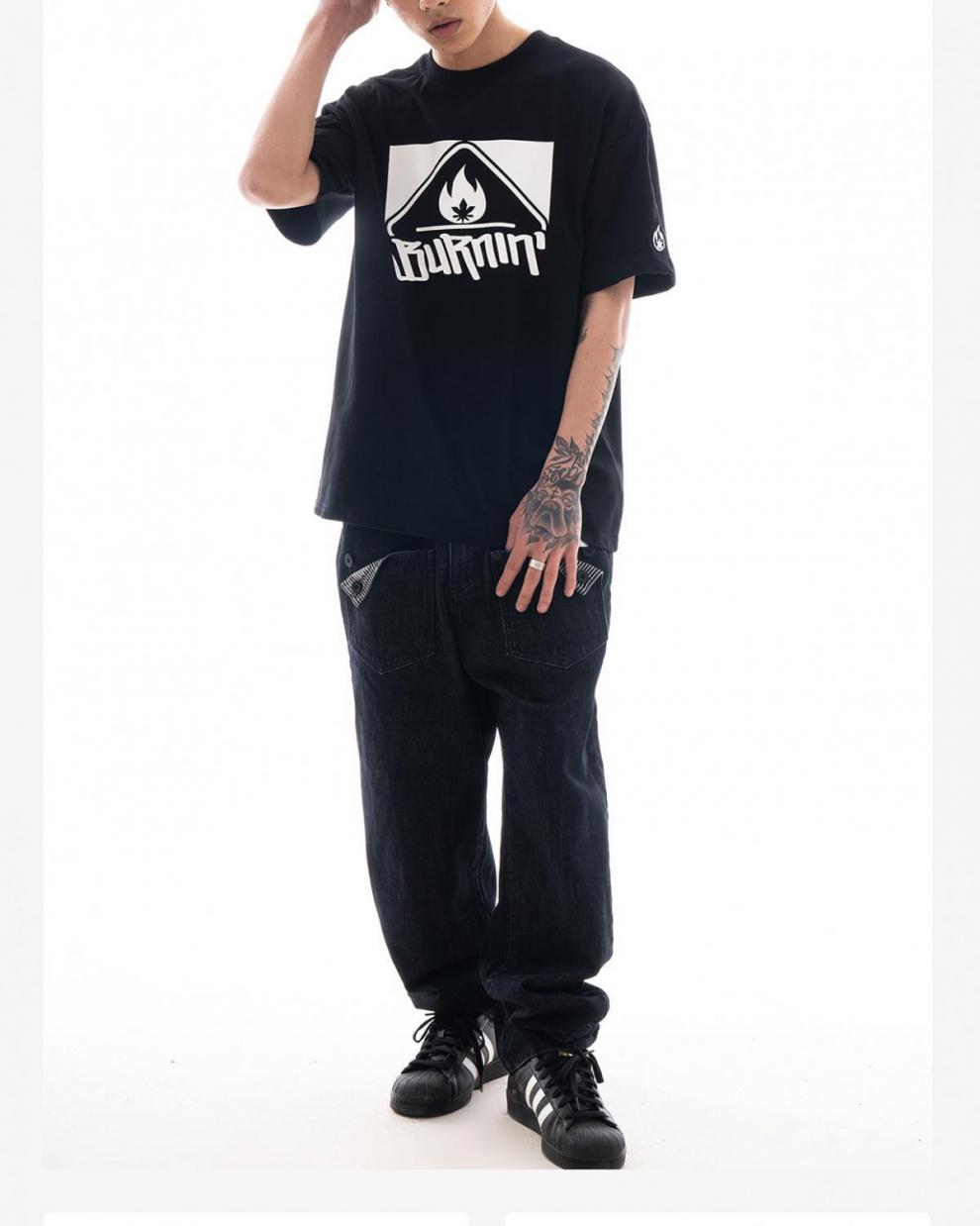 飞格乐 burnin*方片logo系列tee 情侣宽松扎染短袖t恤burnin 短袖潮牌