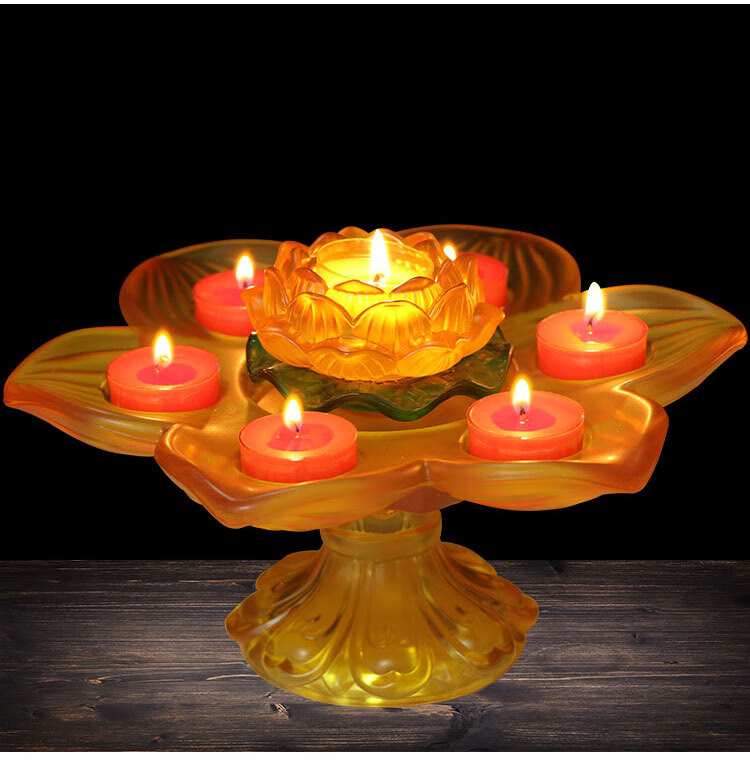 七星灯灯盏酥油灯灯座琉璃七星莲花蜡烛台佛前供灯长明灯架家用供佛