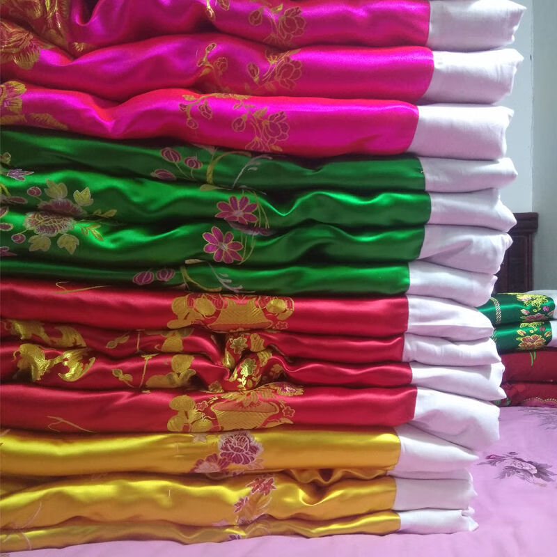 精选手工老式丝绸缎被子结婚嫁妆喜被大红龙凤锦缎冬季绸缎棉花被悠云