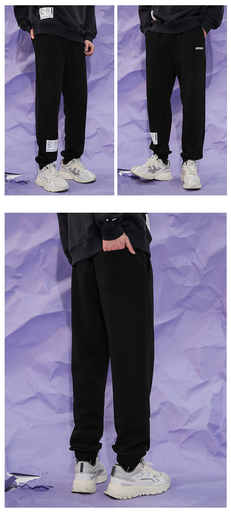 nerdy2022春季情感图案印花运动长裤男女裤休闲长裤卫裤束脚裤黑色xs