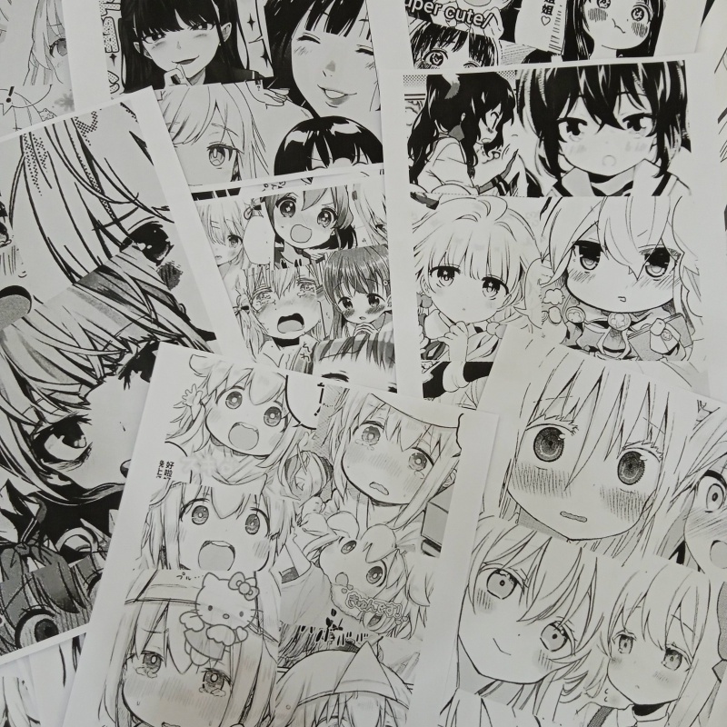 润华年动漫人物头像拼接明日可爱女生宿舍打印海报漫画a3a4高清黑白