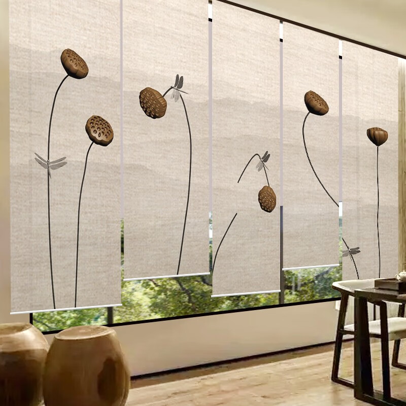 定制新中式亚麻卷帘隔断帘软隔断日式茶室窗帘卷拉式客厅禅意遮光电动