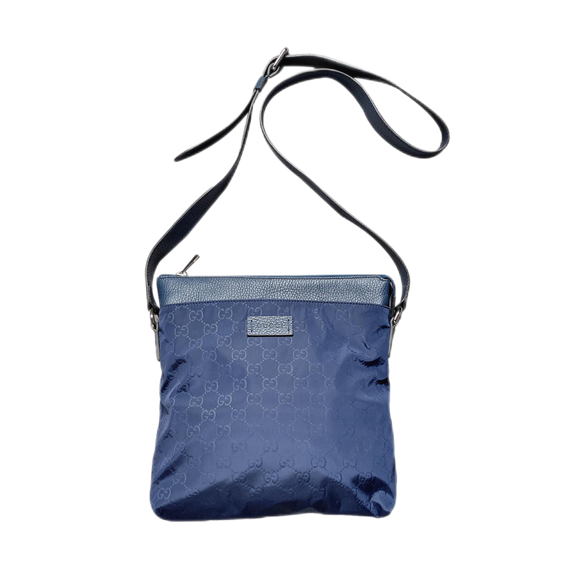 gucci古驰深蓝色尼龙压花斜挎包男女通用深蓝色3028cm