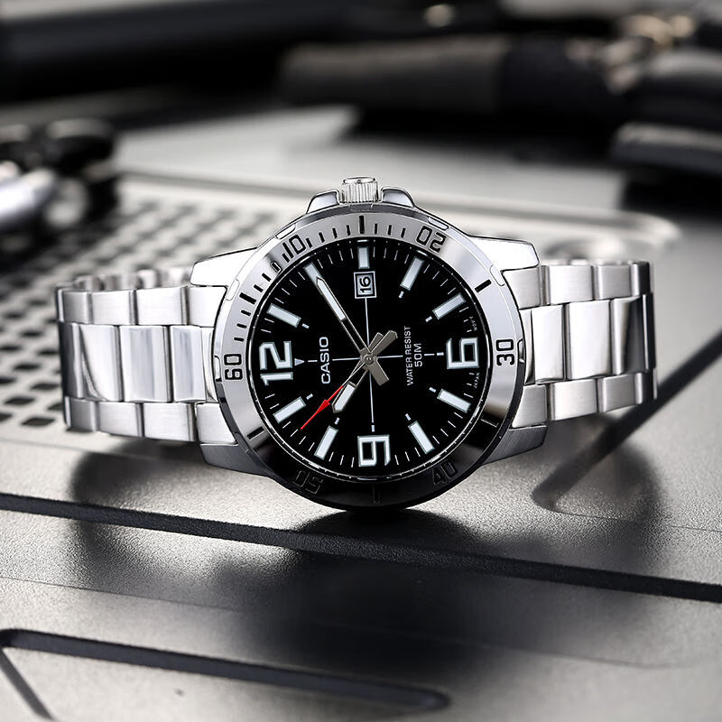 卡西欧 海外代购casio商务男表 高颜值简约防水石英表钢带皮带mtp-vt