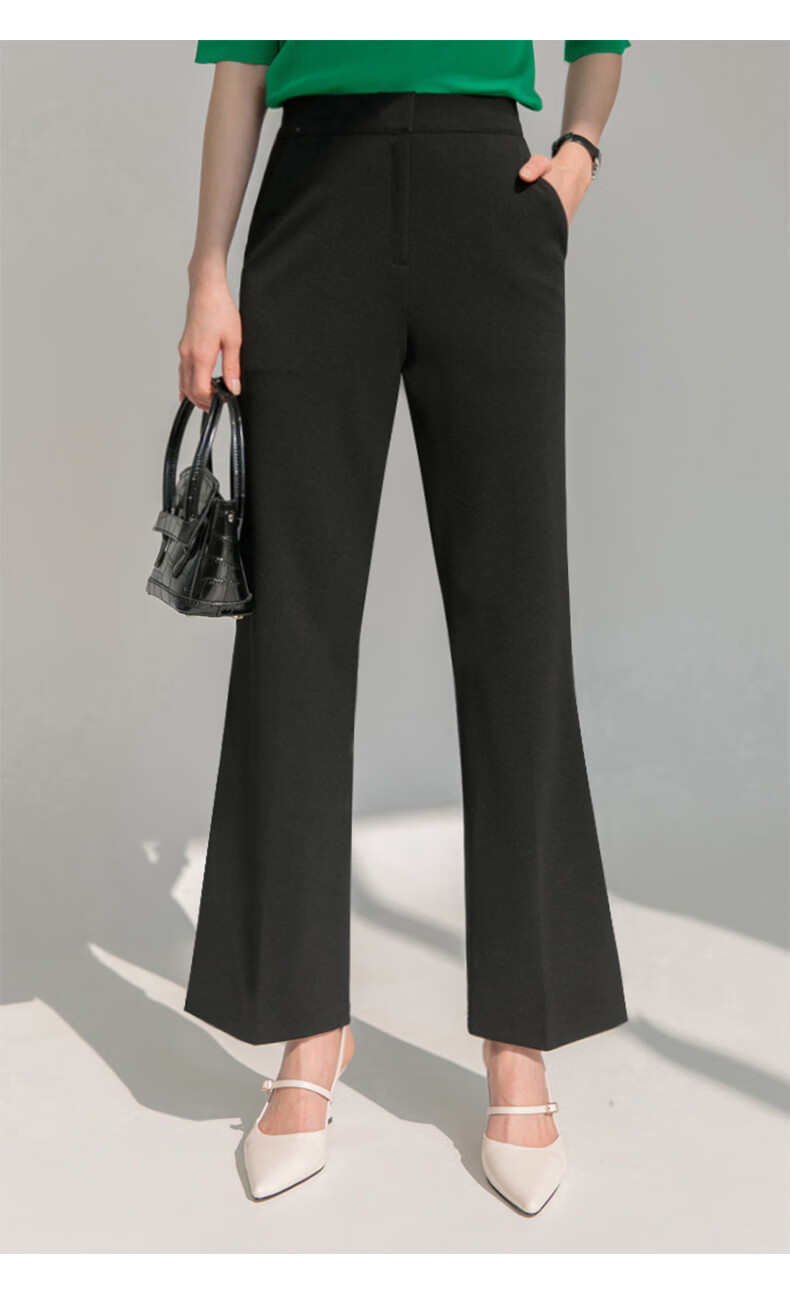 妍汀洛黑色喇叭裤女2022年新款直筒哈伦裤高腰显瘦西装裤垂感微喇长