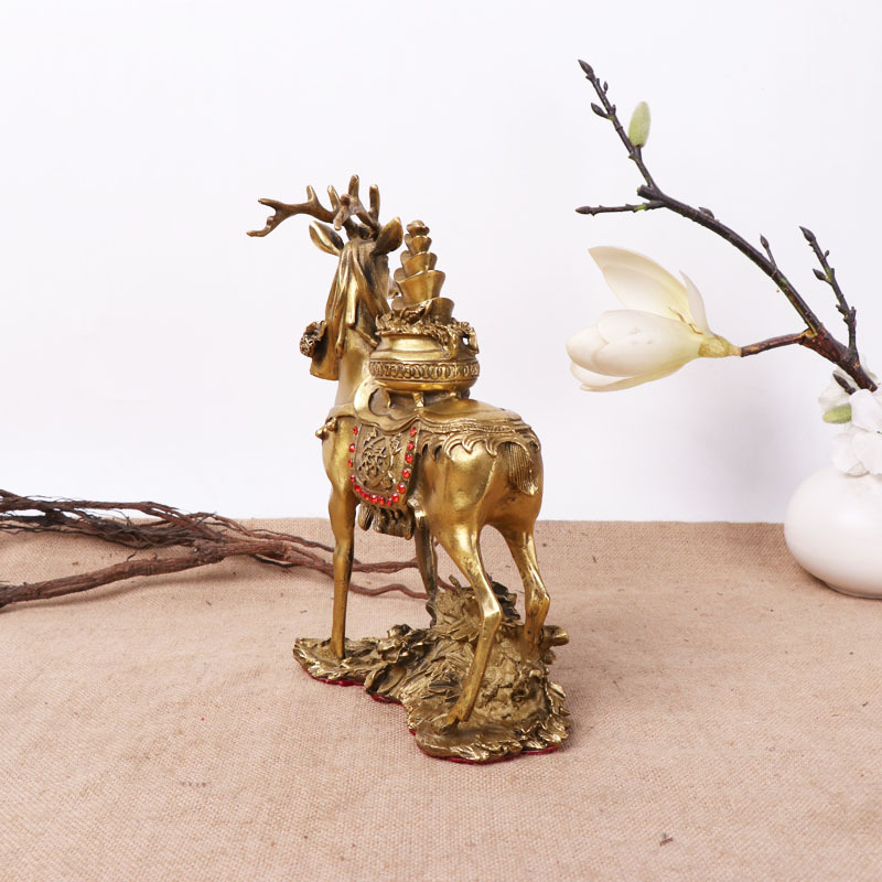 礼亿源全铜鹿摆件元宝鹿聚宝盆鹿进宝鹿家居客厅办公室工艺品装饰品