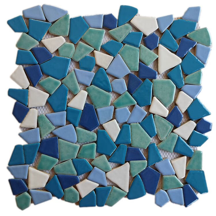 坚悦青花彩色不规则陶瓷自由碎石片园林游泳水鱼池背景墙砖马赛克拼图