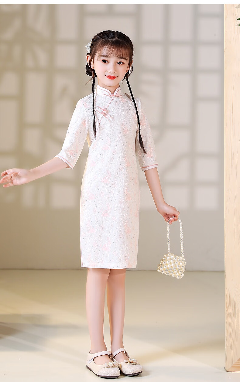 贝恋妍女童旗袍裙中式连衣裙2022新款春季洋气儿童古筝演出服复古中国