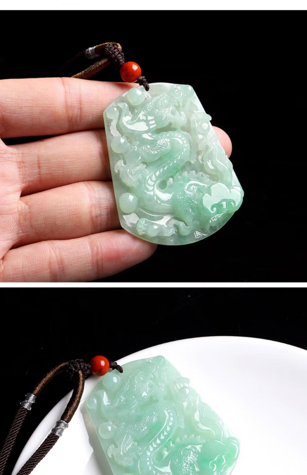 祥祯福 「龙腾四海」a货翡翠玉坠翡翠龙牌吊坠生肖玉牌男挂件 配证书