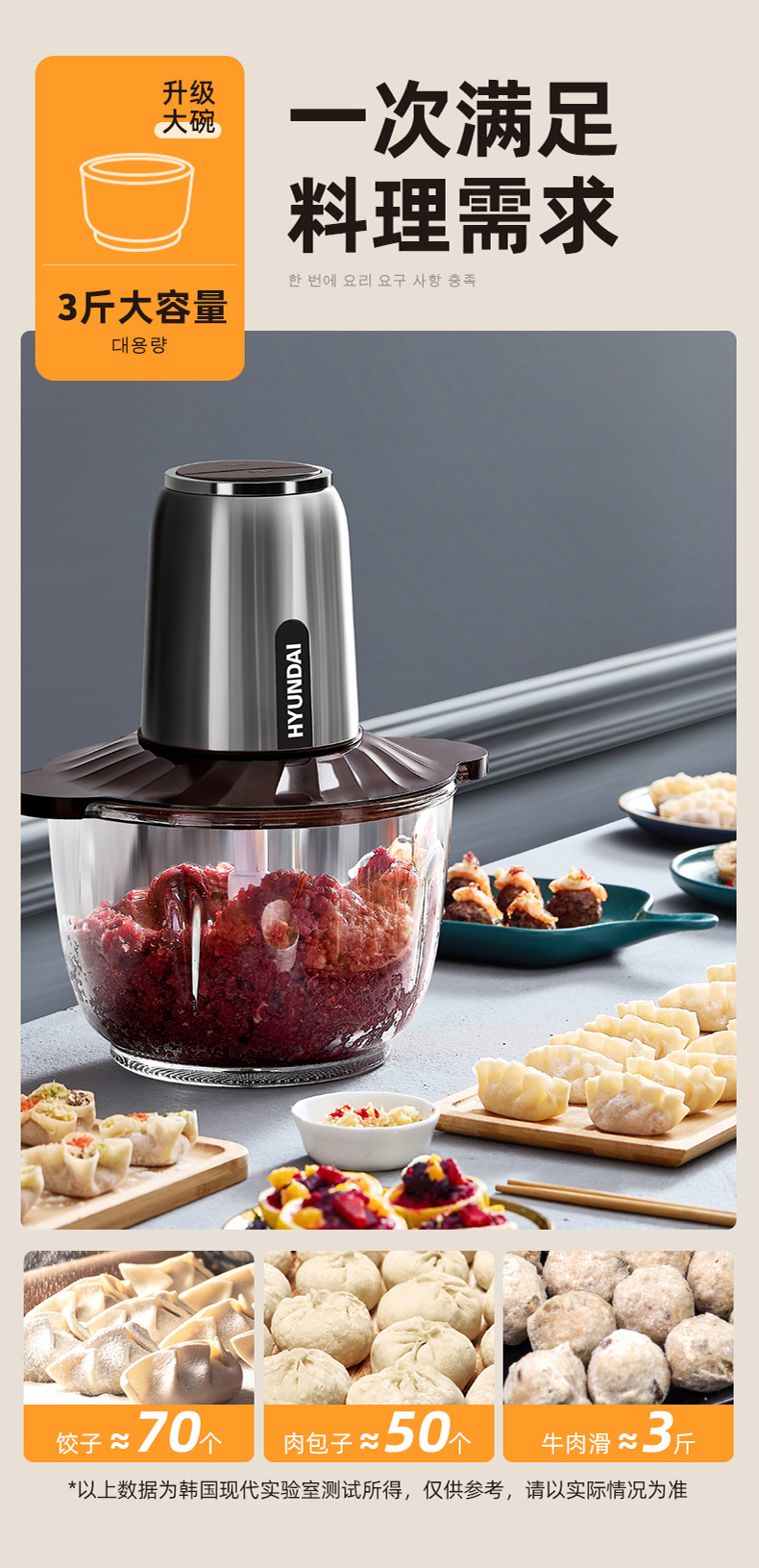 新款韩国现代绞肉机家用韩国现代绞肉机家用电动小型多功能3升打馅