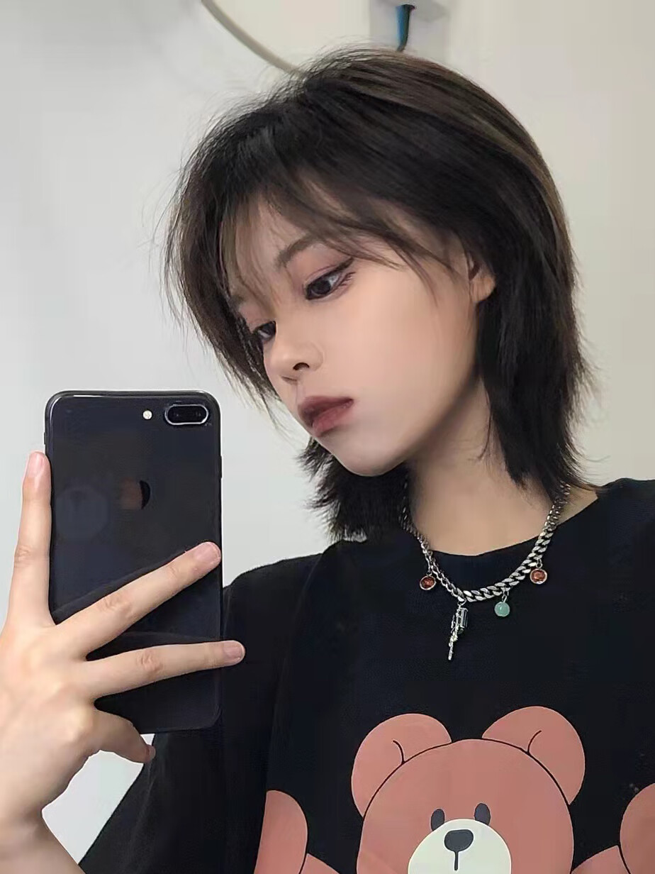 男士假发真人发丝中分张子枫同款狼尾假发男女生通用中长发韩版网红