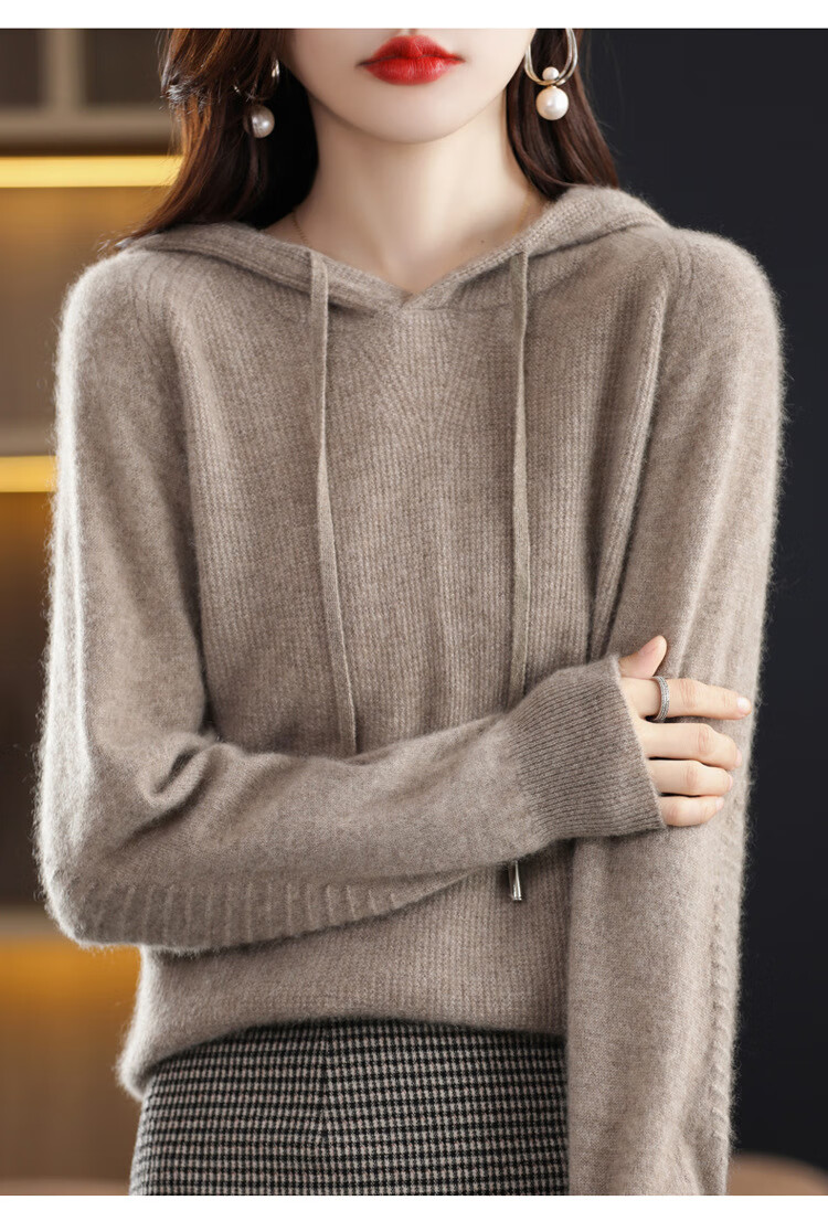 潮汕毛衣女秋季宝针连帽士系带衫上衣套头羊毛衫针织衫东莞大朗针织