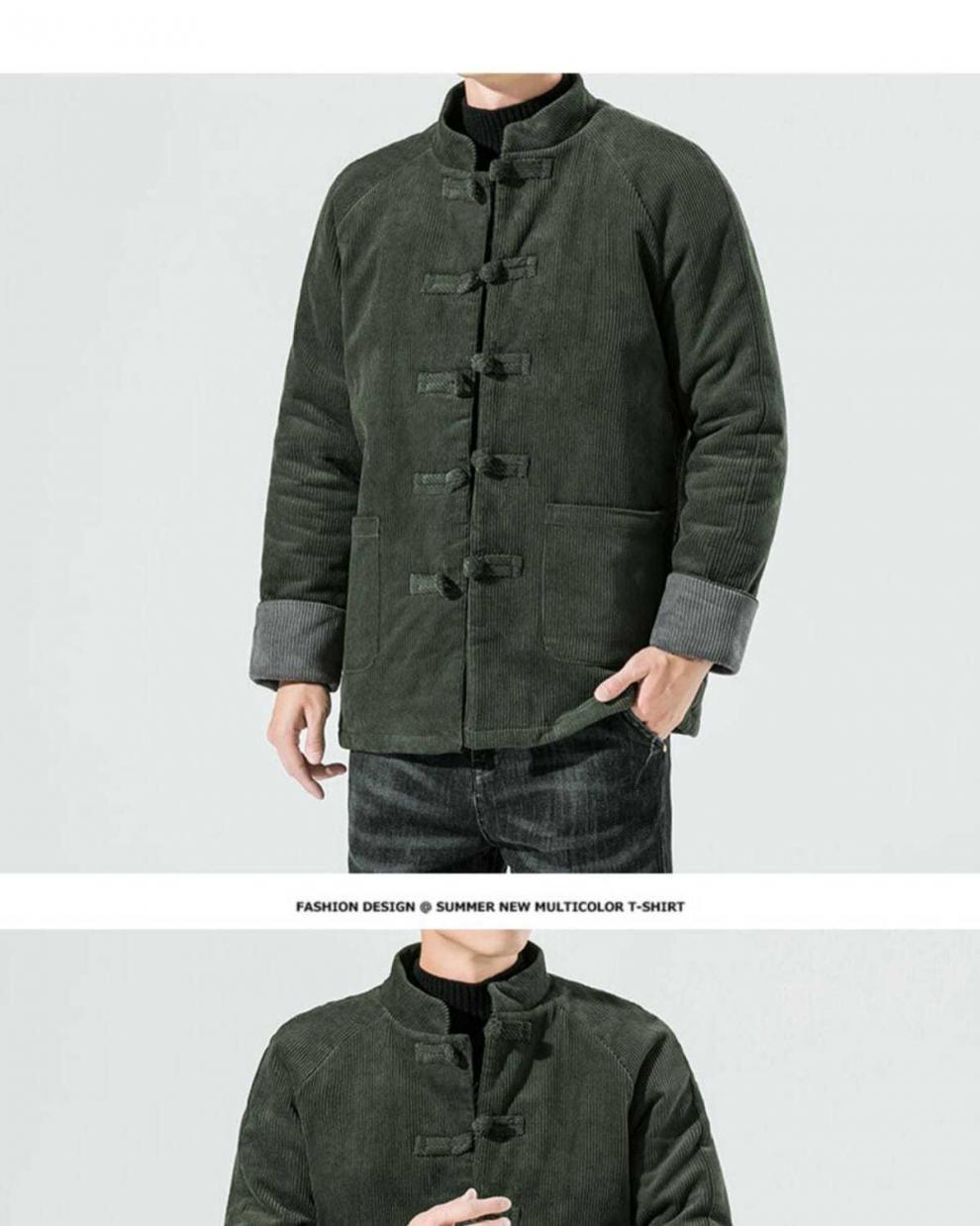 藏曾中国风立领灯芯绒唐装棉服宽松大码中山装男士冬季加厚棉袄外套潮