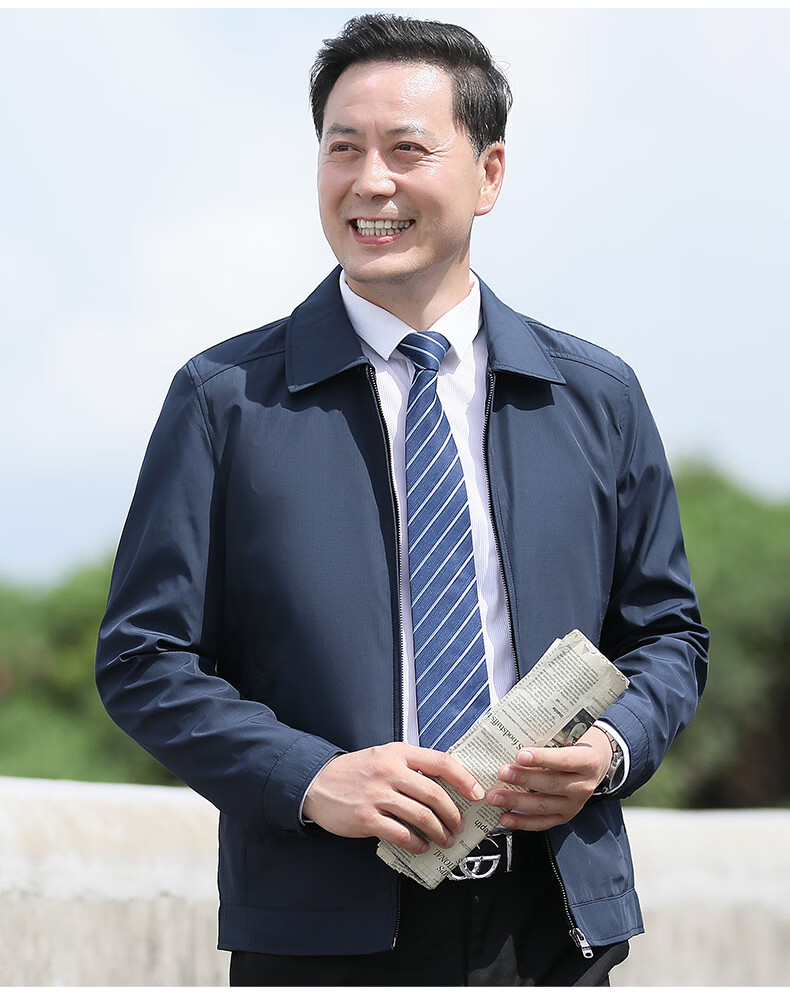 成京欧尼旗舰店爸爸夹克衫春秋装中年男士外套翻领薄款老年人爷爷春季