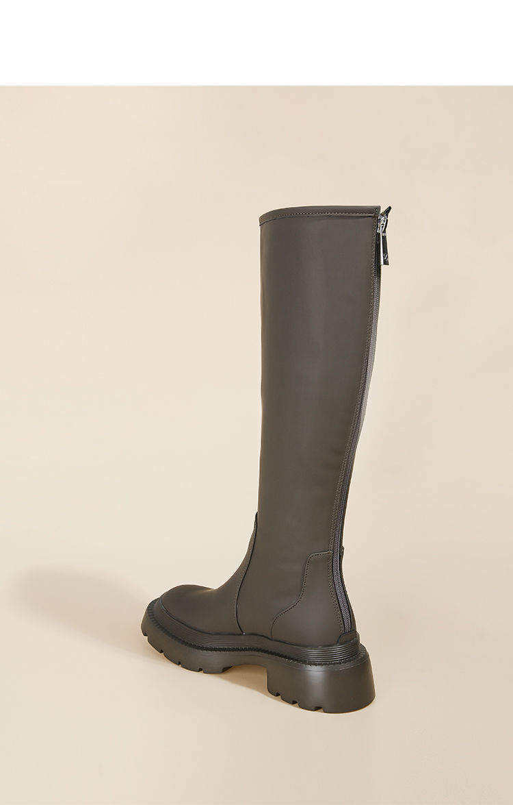 烟管靴长筒靴女秋冬新款橡胶感不过膝长靴黑色单里35