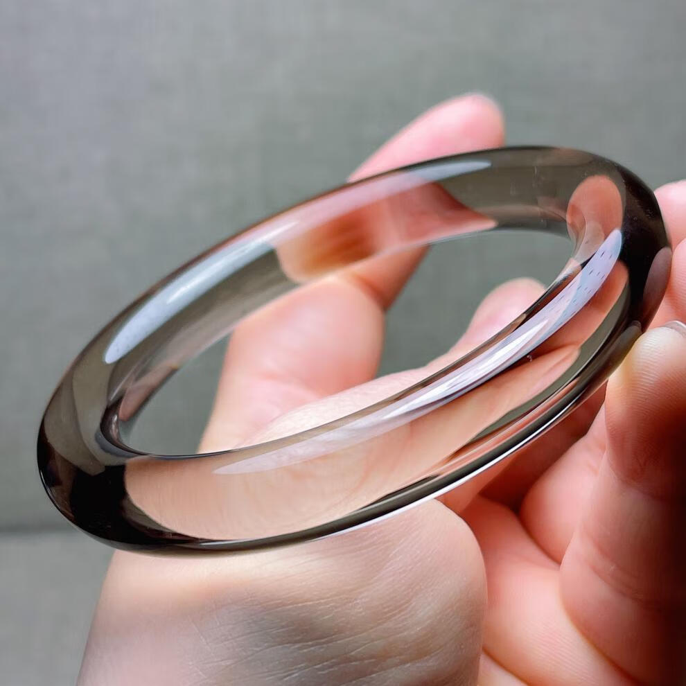 古珍茶水晶手镯圆条大圈口61内径全净体茶晶镯子一物一图送长辈妈妈